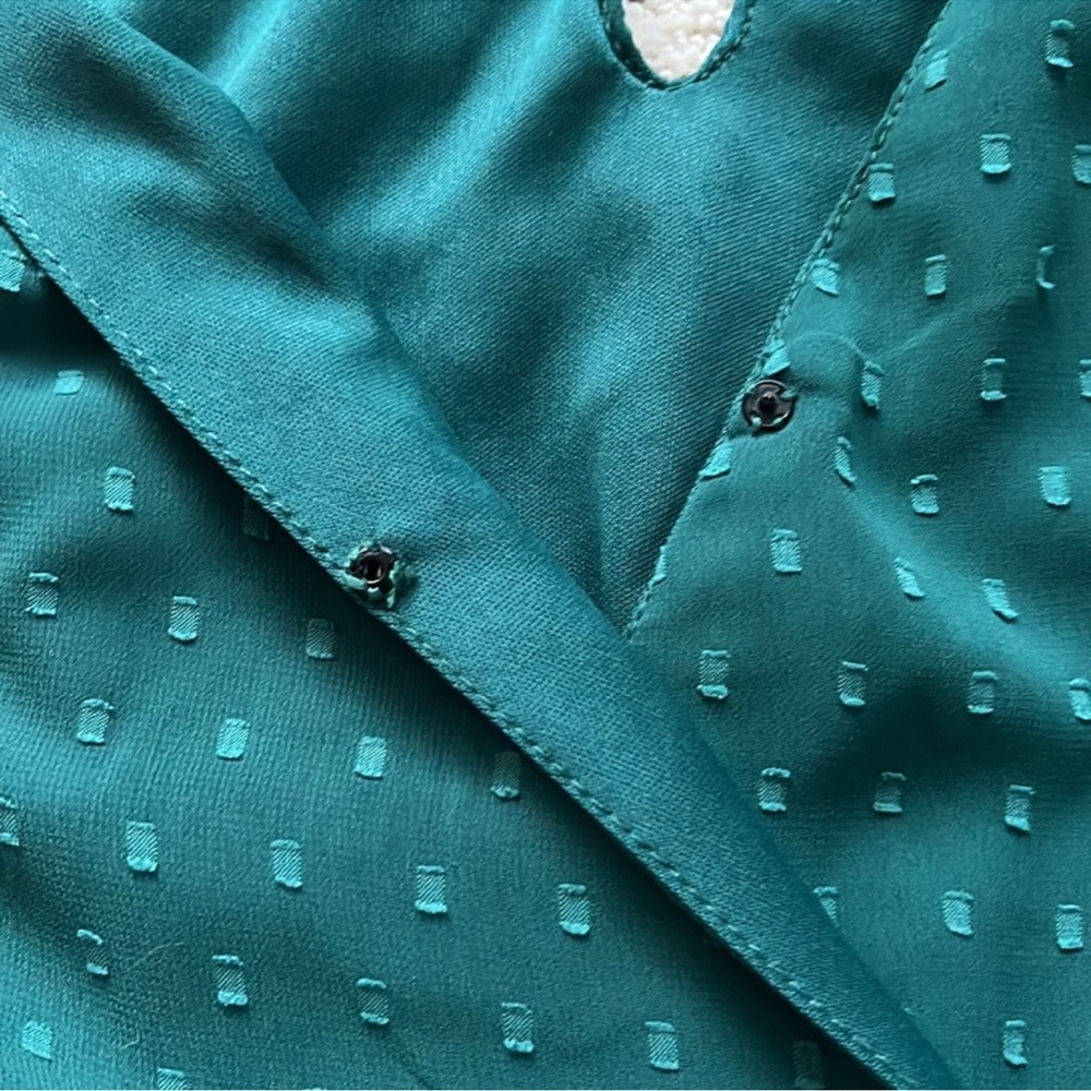 Japna Green Flowy Long Sleeve Mini Dress w Blended Polka Dot size small - Picture 10 of 15